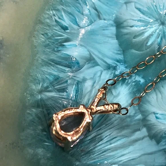 Dainty 14K Yellow Gold Montana Sapphire Pendant on Dainty 14K Chain - Picture 10 of 17